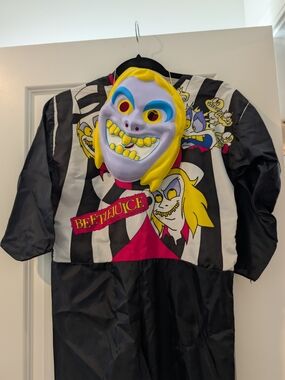 Beetlejuice Kids Black & White Striped Costume with Mask - Ben Cooper - Vintage
